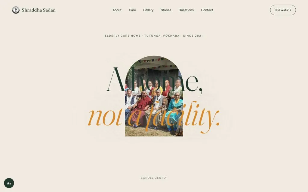 Website demo built for Shraddha Sadan, an elderly care home in Pokhara